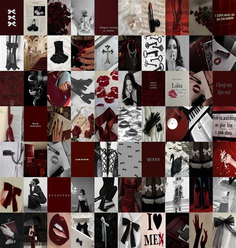 75 Pcs Dark Coquette Aesthetic Wall Collage Dark Cherry Photo Collage