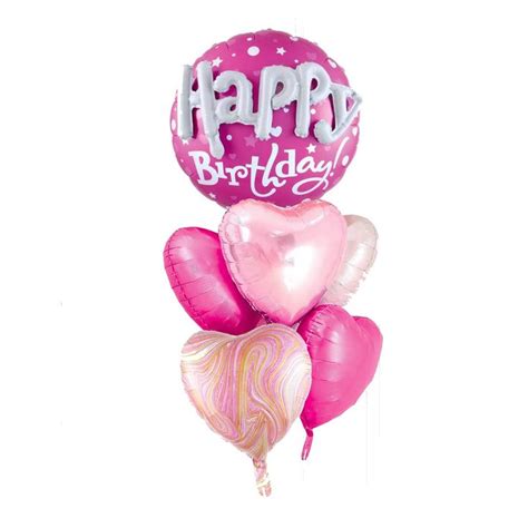 36 Inch Large Hot Pink Round Happy Birthday Balloons Pack Of 6 Foil ...