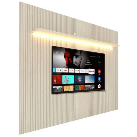 Painel para TV 2 7 Ripado LED Requinte Off White Gelius Móveis