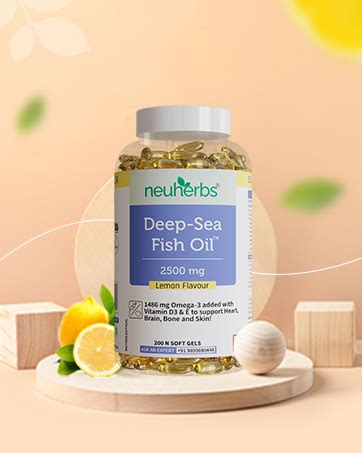 Neuherbs Omega 3 Deep Sea Fish Oil 2500mg 200 Softgels Lemon