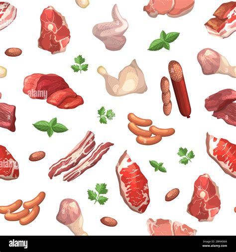 Vector Cartoon Meat Elements Pattern Or Background Illustration Stock