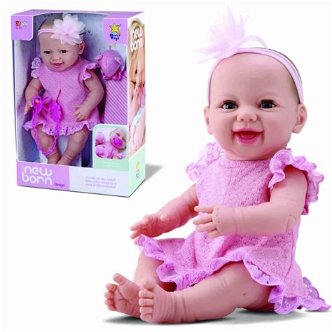 Boneca Bebê New Born Dengo Com Tiara E Chupeta E Naninha Vestido Rosa