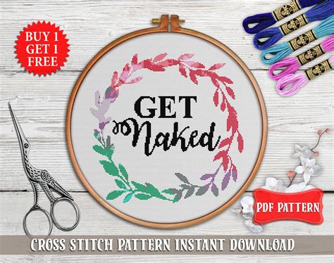 Get Naked Cross Stitch Pattern Modern Wall Art Inappropriate Embroidery