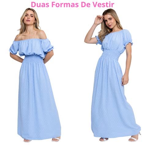 Vestido Longo Feminino Duna Pipoca Manga Curta Babado Vestidos Longos