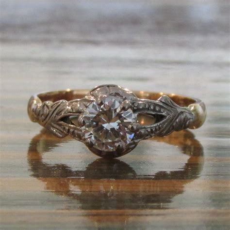 Art Nouveau 22k Yellow Gold And Platinum Vvs2 50ct Diamond Engagement