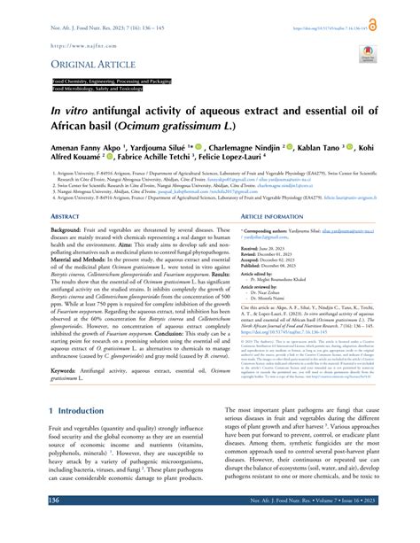 PDF In Vitro Antifungal Activity Of Aqueous Extract And Essential Oil