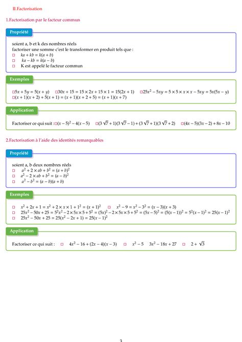 Développement factorisation et identités remarquables Cours et