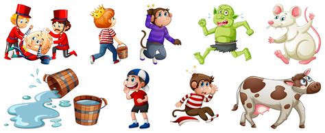 Set of different nursery rhyme character isolated on white background ...