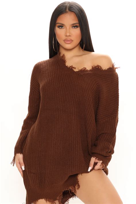 Sarabeth Sweater Mini Dress Chocolate Fashion Nova