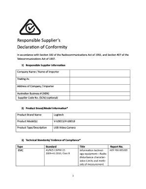 Fillable Online Responsible Supplier S Declaration Of Conformity Fax