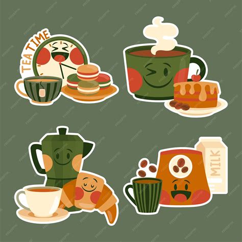 Free Vector | Childlike tea and coffee stickers collection