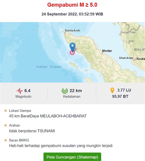 Gempa Bumi Magnitudo 6 4 Guncang Aceh Tidak Berpotensi Tsunami