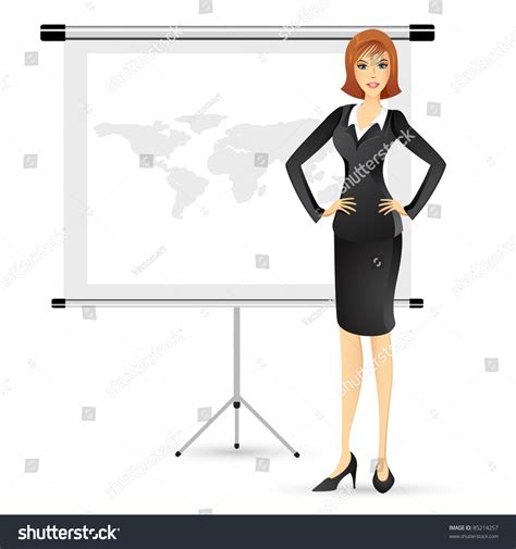 Illustration Business Lady Giving Presentation White เวกเตอร์สต็อก