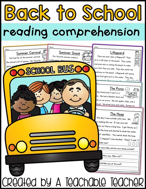 Back To School Reading Comprehension A Teachable Teacher