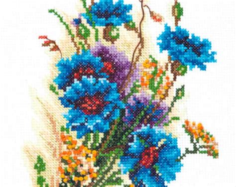 Cross Stitch Kit Cornflowers Art 40 51 Etsy