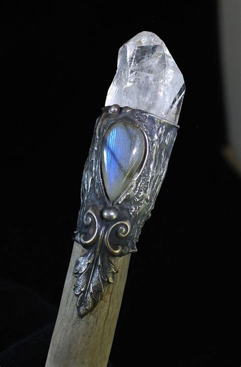 Labradorite Clear Crystal Deer Antler Magic Wand Ceremonial Altar