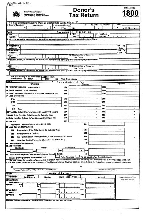 Bir Form 1800 Donors Tax Return Taxation Studocu