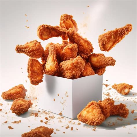 Trozos De Pollo Frito En Caja Con Fondo Blanco Foto Premium