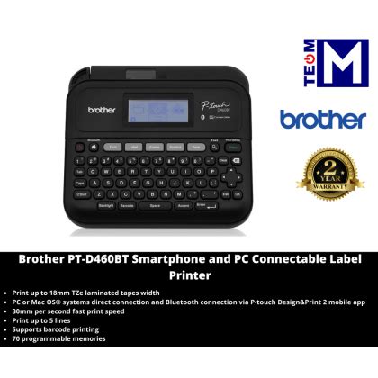 Brother PT D460BT Pc Smartphone Connectable Label Printer For Workplace