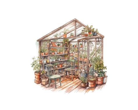 Greenhouse Watercolor Clipart Png Etsy