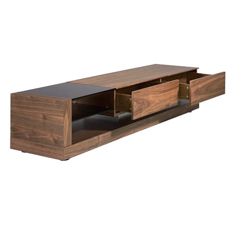 Mueble TV De Madera Nogal Y Cristal Tintado Negro