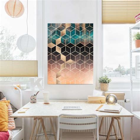 T Rkis Ros Goldene Geometrie Glasbild Im Hochformat Kaufen