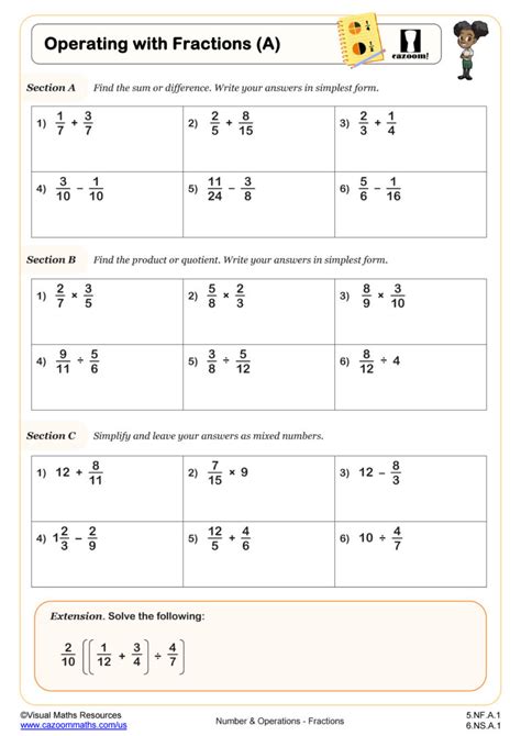 Operations With Fractions A Worksheet Th Grade Pdf Worksheets