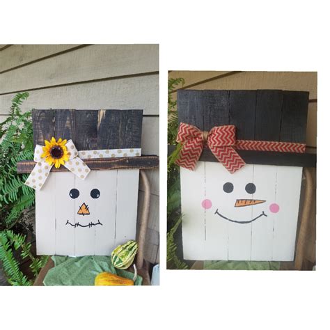 Scarecrow And Snowman Wooden Pallet Decoration Reversible Etsy Canada