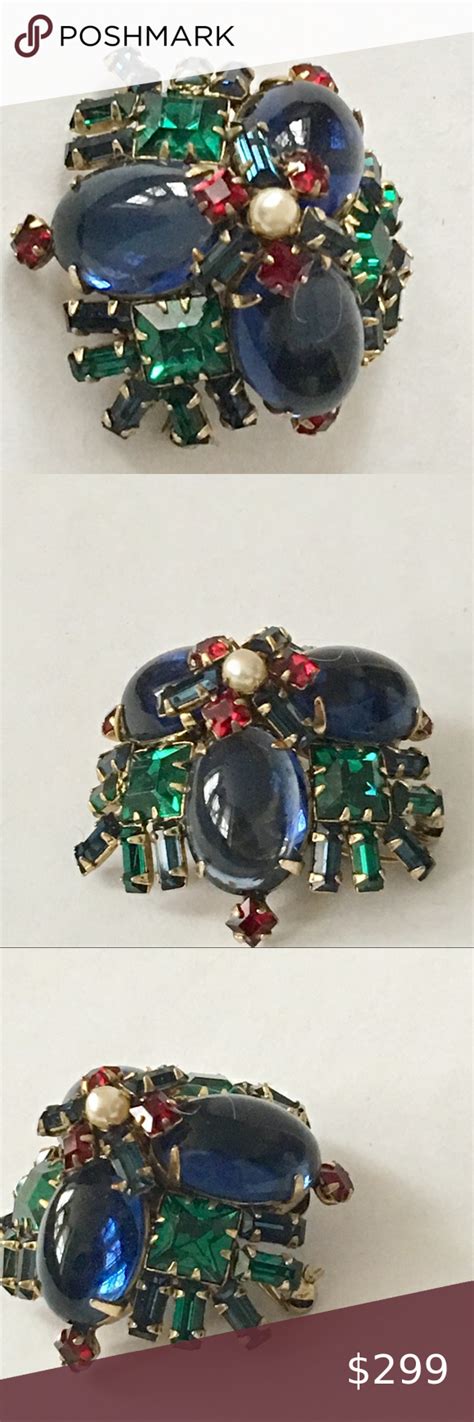 Schreiner Rare Collectors Item Coat Pin Brooch Blue Cabochon Beaded