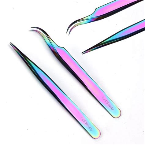 Pinset Rainbow Stainless Steel Tweezers Lurus Bengkok Tajam Lazada