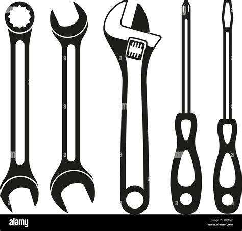 Black And White Wrench Screwdriver Silhouette Set Stock Vector Image