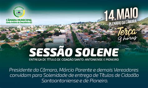 Convite Sessão Solene Para Entrega De Títulos De Cidadão Santo Antoniense E Pioneiro Câmara