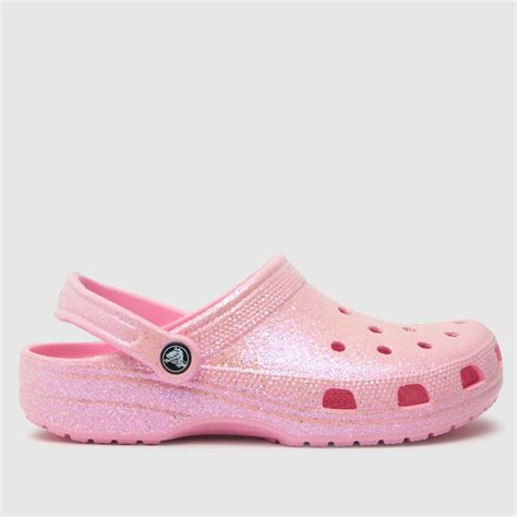 Damen Pink Crocs Classic Glitter Clog Sandalen Schuh