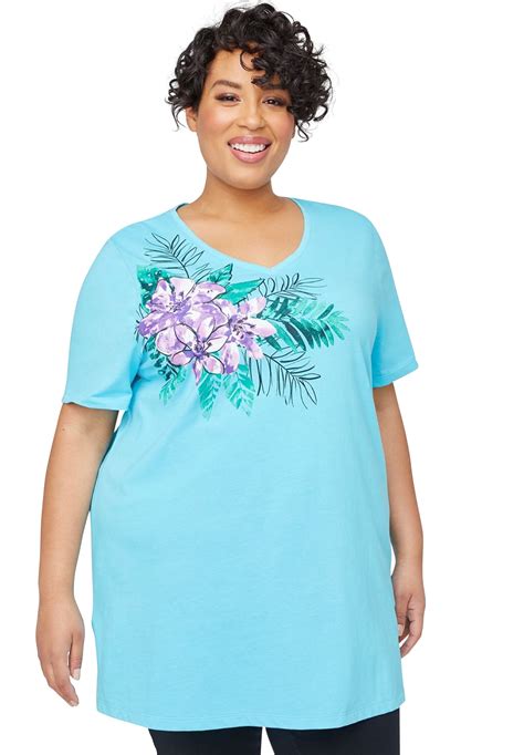 Catherines Womens Plus Size Easy Fit Short Sleeve V Neck Tunic