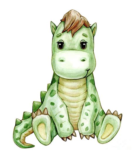 Cute dinosaur cartoon. Painting by Viktoriia Kryzhanovska - Pixels