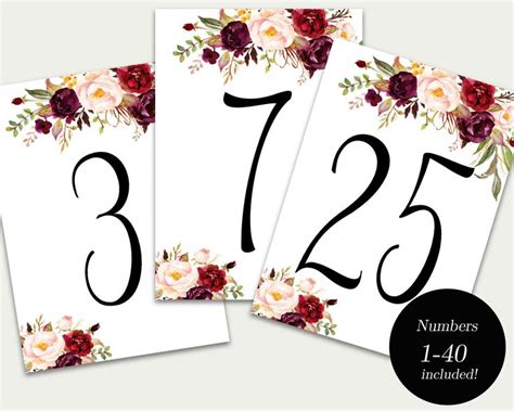 Printable Wedding Table Numbers Printable Table Numbers Etsy