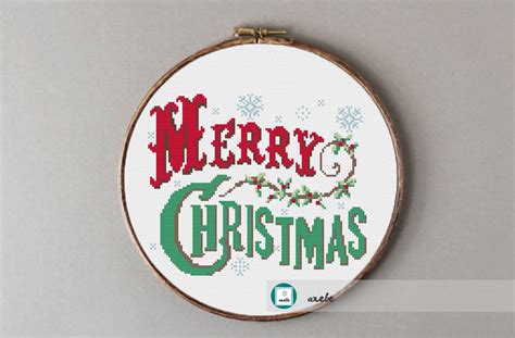 Merry Christmas Cross Stitch Patternmodern Pattern Pdf Diy Etsy