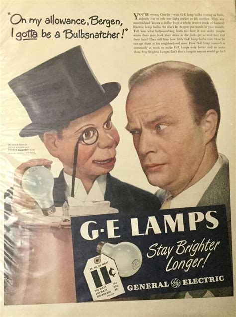 Vintage 1946 Edgar Bergen Charlie Mccarthy G E Lamp Light Bulbs