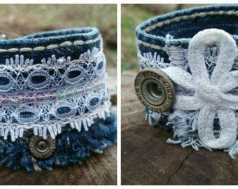 Upcycled Denim And Lace Bracelet Etsy Lace Cuff Bracelet Denim