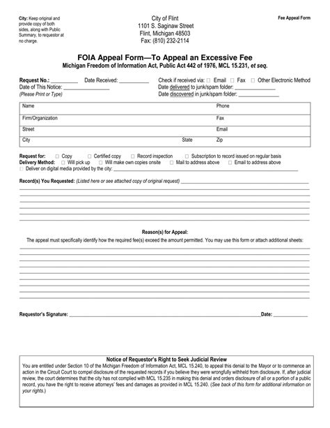 City Of Flint Michigan Foia Appeal Form To Appeal An Excessive Fee