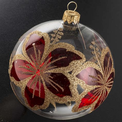 Boule de Noel verre soufflé transparente fleurs 10cm vente en ligne