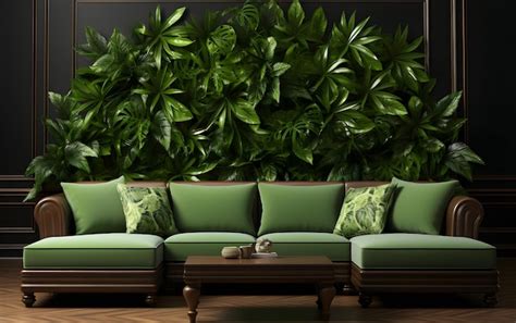 Premium AI Image | A living room with a A GREEN WALL a wall decoration