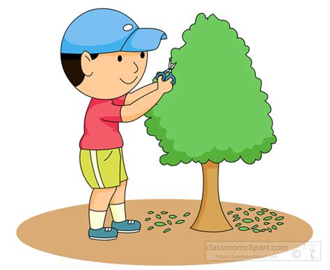 Gardening Clipart- boy-trimming-tree-leaves - Classroom Clipart