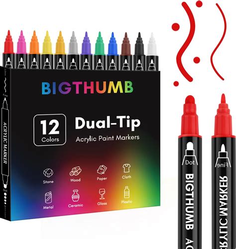 Amazon BIGTHUMB 12 Colors Acrylic Paint Pens Dual Tip Acrylic