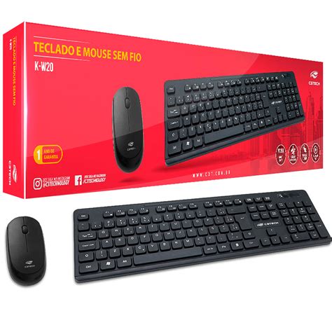 Kit Teclado E Mouse C Tech Wireless Sem Fio Preto K W Bk