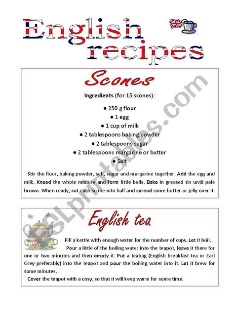 English Recipes Scones And Tea Esl Worksheet By Tmmf