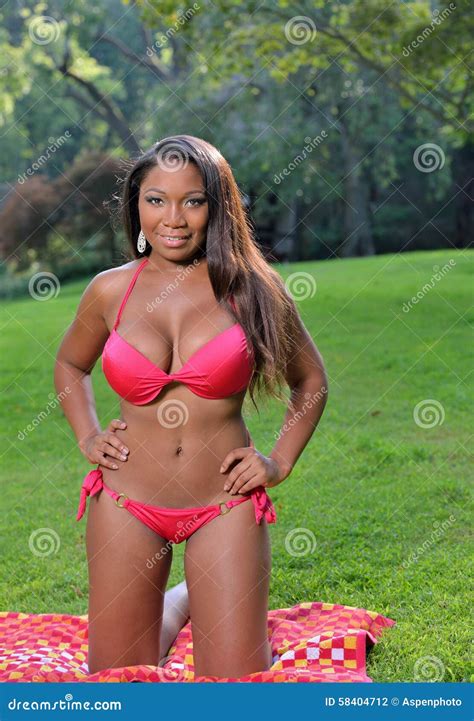 Sommer Sexy Schwarze Frau Im Bikini Stockfoto Bild Von Baumuster