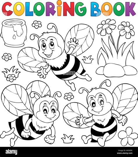 Libro Para Colorear De Abejas Felices Tema 1 Eps10 Ilustración