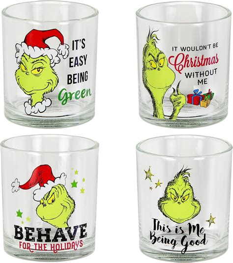 Dr Seuss Grinch Drinking Glasses Set Of 4 10 Oz 295 Ml