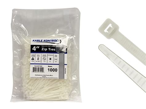 Kable Kontrol Clear Zip Ties 4 Inch Long Natural Nylon 18 Lbs